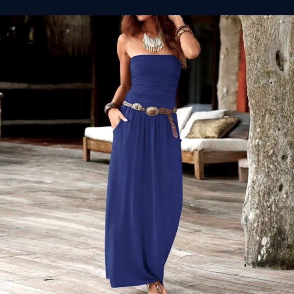 NEW❤️New Blue Tube Top Maxi dress * BELT NOT INCLUDED